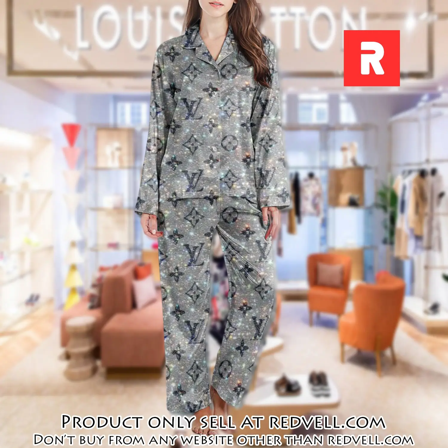 Lv monogram long satin pajama set pjs1008 rv5540078